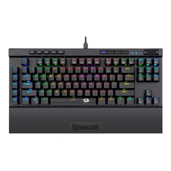 Teclado gamer Redragon Magic Wand Pro QWERTY Outemu Optical-mechanical Blue inglês US cor preto com luz RGB