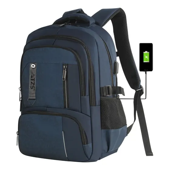 Mochila Backpack De Viaje Para Laptop Con Puerto Carga Usb Ideal Para Negocios Tela Impermeable mejor Para Escolar 25l Color Azul Diseño De La Tela De Oxford