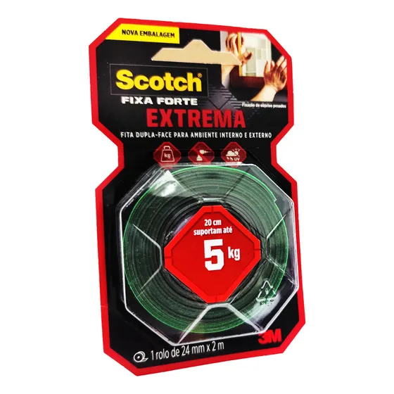 3m fita dupla face 24mm x 2m scotch 5kg extrema fixa forte