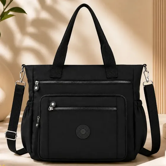 Bolsa Feminina KINGBR Transversal Ombro Casual Nylon Impermeável Grande Moderna Espaçosa Para Trabalho Faculdade Viagem Dia a Dia Com Bolsos e Zíper Reforçado Preta