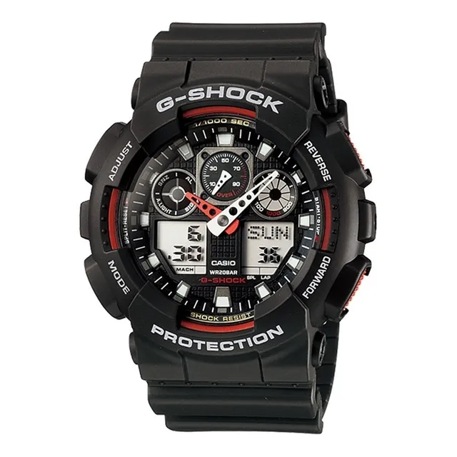 Reloj pulsera Casio GA-100-1A4 con correa de resina color negro bisel negro/rojo