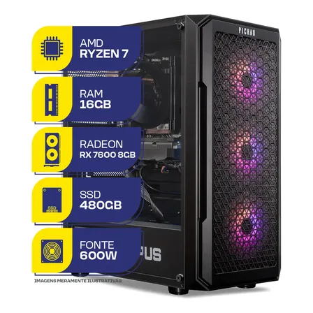 Pc Gamer Mcl,  Ryzen 7 5700x, Rx 7600, 16gb Ddr4, Ssd 480gb 480 Gb 16 Gb Rx 7600 8gb
