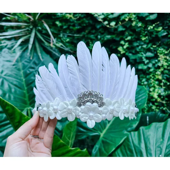 Vincha Corona Tocado Tiara Novia Fiesta 15 Plumas Flores