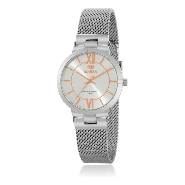 Reloj Pulsera Marea B5424501 Correa Plateado Bisel Plateado Fondo Gris Claro