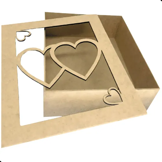 Caixa De Mdf Personalizadas Tampa Vazada Coração 30x25x10