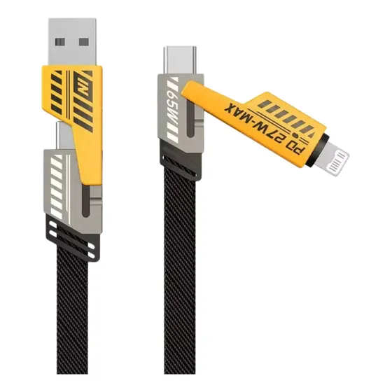 Cable Reforzado Usb Y Usb-c Tipo Ip 4 En 1 Cargador Y Datos Color Negro
