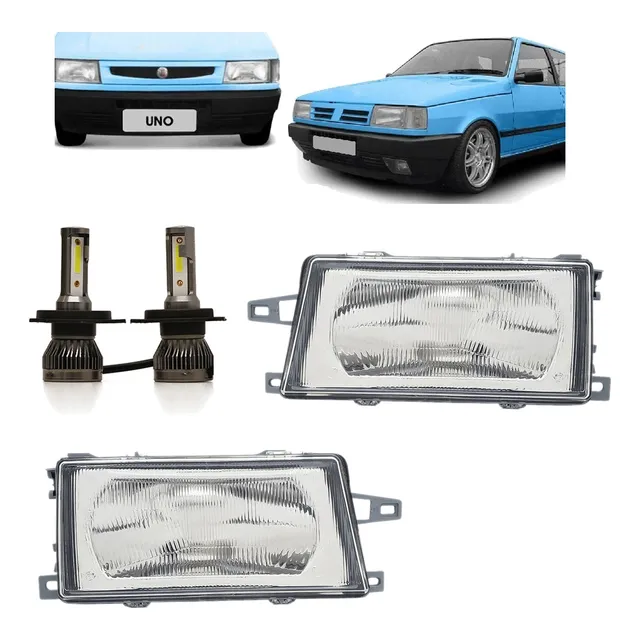 Kit 2 Semiopticas + 2 Led Fiat Uno 1991 2003 Policarbonato