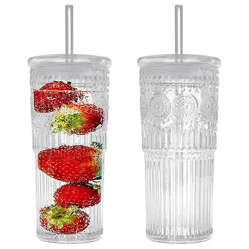 Bandesun All Glass Iced Coffee Cup Con Lids And H3vrr
