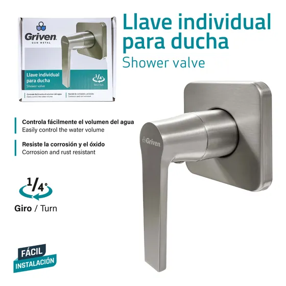 Llave Individual Para Ducha Gris Metálico Griven