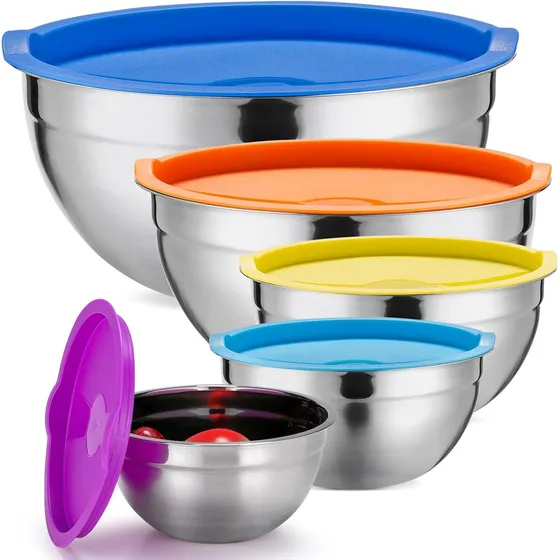 Jiajiazi Set De Bowls De Acero Inoxidable Para Cocina, Recipientes Resistentes Y Duraderos, Perfectos Para Mezclar, Preparar Y Almacenar Alimentos, Diseño Elegante, Fácil De Limpiar Y Mantener