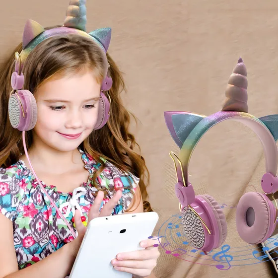 Auriculares Infantiles Unicornio Con Brillos Lol - Cable Color Multicolor
