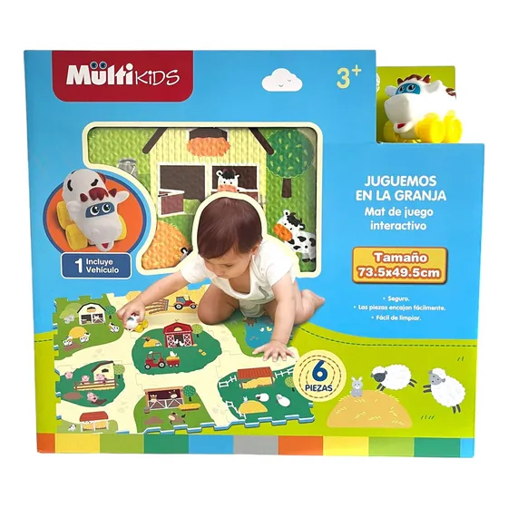 Piso Encastrable Para Bebé Multieva La Granja Con Vehículo Color 92100 Granja 10 Mm X 6u