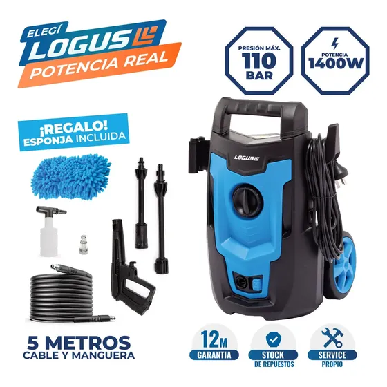Hidrolavadora Logus 1400W 110 Bar Alta Presión Compacta Con Accesorios