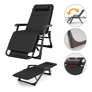 Silla Camastro Plegable Ajustable 2 En 1 Con Colchón Negro Silla Camastro Plegable Ajustable 2 En 1 Con Colchón Negro