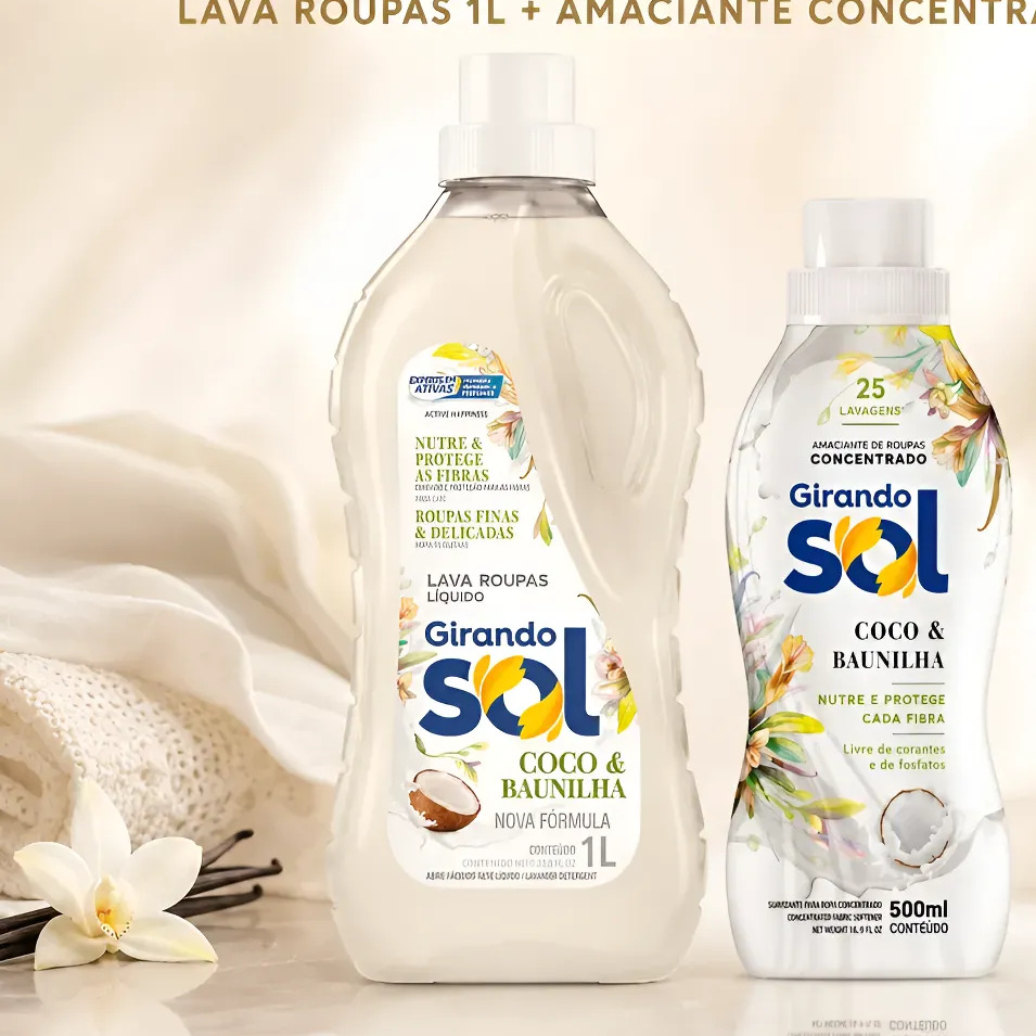 Kit Girando Sol Lava Roupas 1l + Amaciante Concentrado 500ml