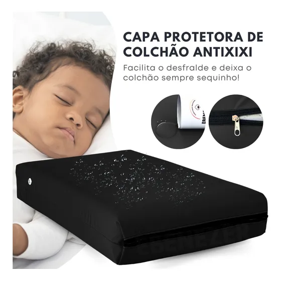 Capa Protetora Colchão Impermeável Berço Mini Cama Antiácaro Não Esquenta Preto