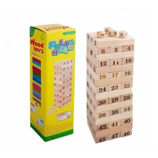 Torre Tipo Jenga Grande Madera Bloques 48pz Dados Juego Mesa