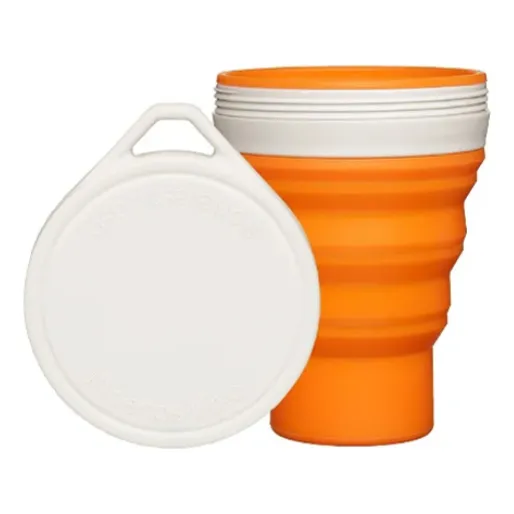 Copo Retrátil 400ml Com Tampa Menos 1 Lixo Dobrável Silicone Laranja