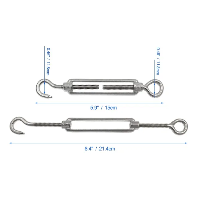 Tensor De Guaya Gancho- Ojo M6 Acero Inoxidable