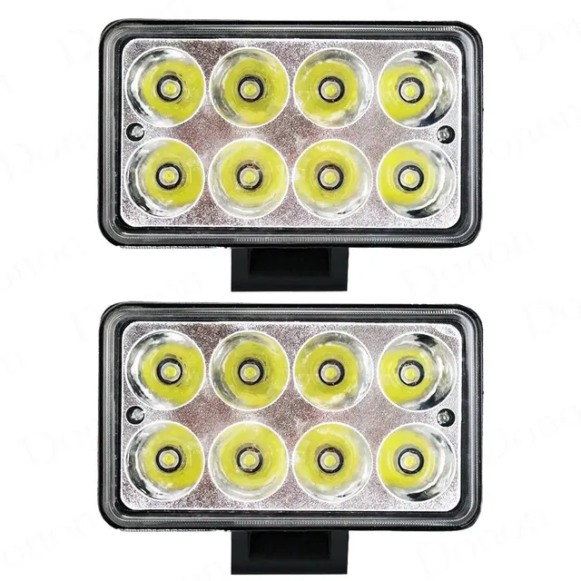 Kit 2 Farol De Milha 24w Retangular 8 Led