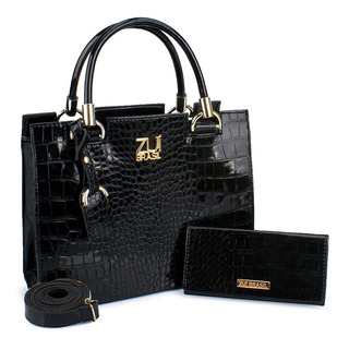 Bolsa Feminina De Ombro Saco Baguete Lateral De Mão Carteira Cor Preto Croco Bolsa Feminina De Ombro Saco Baguete Lateral De Mão Carteira Cor Preto Croco