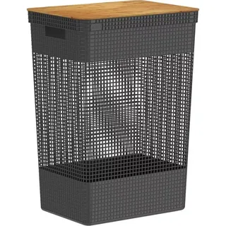 Cesto De Roupas Grid Com Tampa De Bambu 49l Preto - Ou Cesto De Roupas Grid Com Tampa De Bambu 49l Preto - Ou
