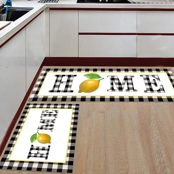 2 Alfombra Tapete Cocina Limon Para Hogar Blanco Negro