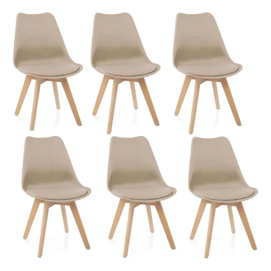 Set 6 Sillas Comedor Eames Tulip Acolchada Polipropileno Marrón Claro Beige