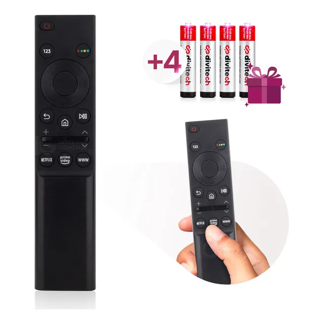 Control Remoto Compatible Con Samsung Smart Tv 4k Uhd Tu7000/tu8000/ru7100/ru8000 Con 4 Pilas Aaa Divitech® Incluidas Y Botones De Acceso Directo Para Netflix Y Prime Video