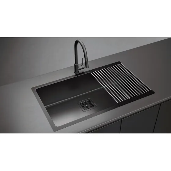 Bacha Cocina Simple Mi Pileta Essentia 670 Black 70x40x20 Color Negro