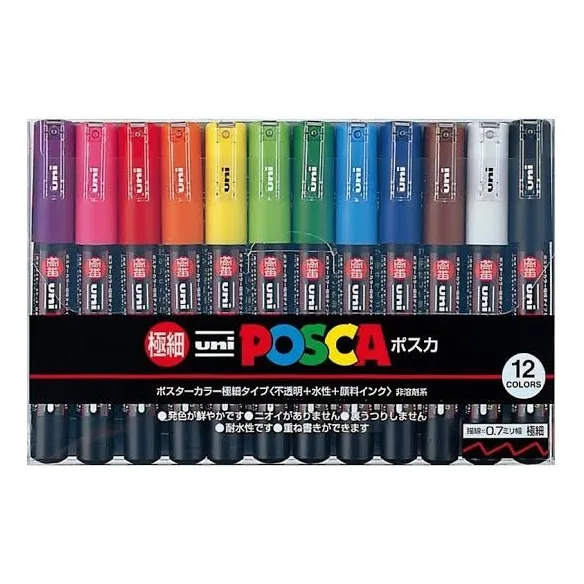 12 Plumones De Pintura Acrilica Posca Punta Extra Fina 0.7mm
