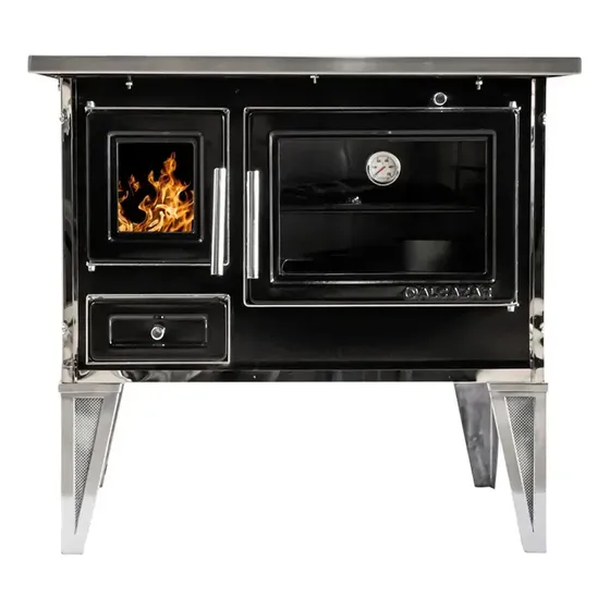 Cocina A Leña Calbuco L90 Negra + Kit De Instalación Alcazar