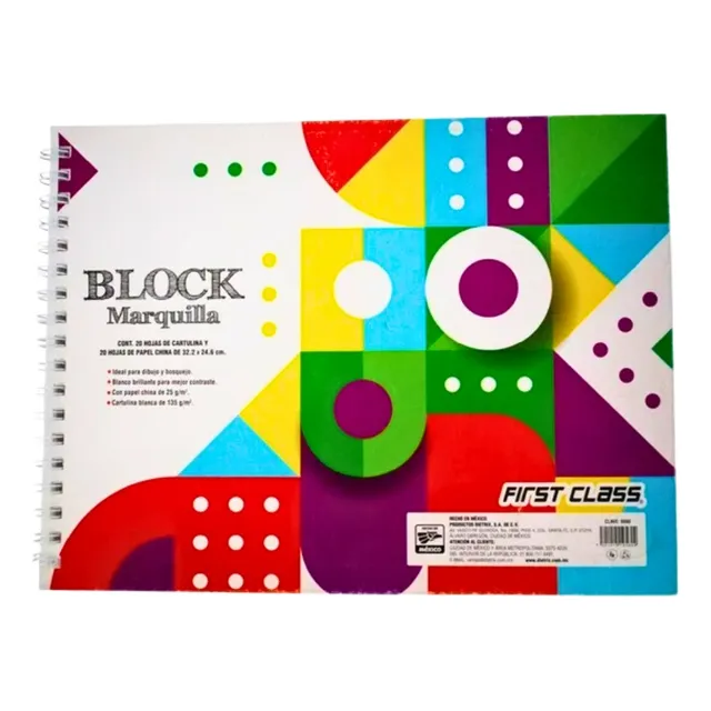 Block Marquilla Firts Class Papel China Dibujo 20 Hojas