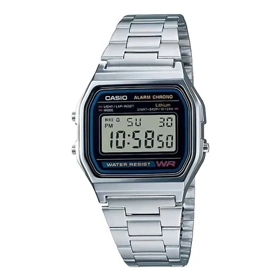 Relógio Unissex Casio Digital Esportivo A158wa-1df Prata Retrô Vintage Pulseira em Aço Inoxidável