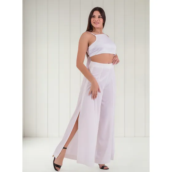 Pantalón Sastrero Maxi Palazzo Mujer Pata Elefante Con Tajo 