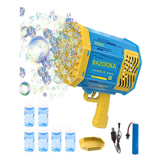 Pistola De Burbujas De 69 Agujeros Azul Con Luz Para Niños Pistola De Burbujas De 69 Agujeros Azul Con Luz Para Niños