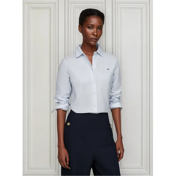 Camisa Celeste Regular Con Logo Bordado Tommy Hilfiger