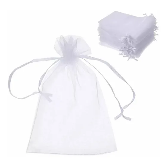 Bolsa Organza Blanca 9x7 Cm - Paquete De 50 Unidades Blanco