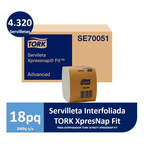 Servilleta Tork Fit para dispensador N14 caja con 18 paquetes de 240 hojas simple