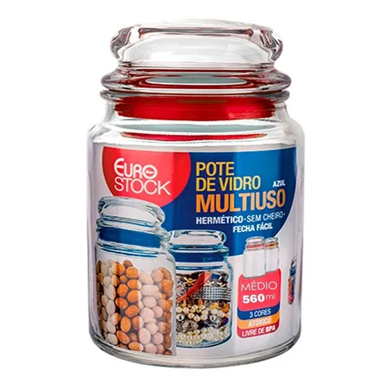 2 Pote Hermético De Vidro Redondo Com Tampa Multiuso 560ml