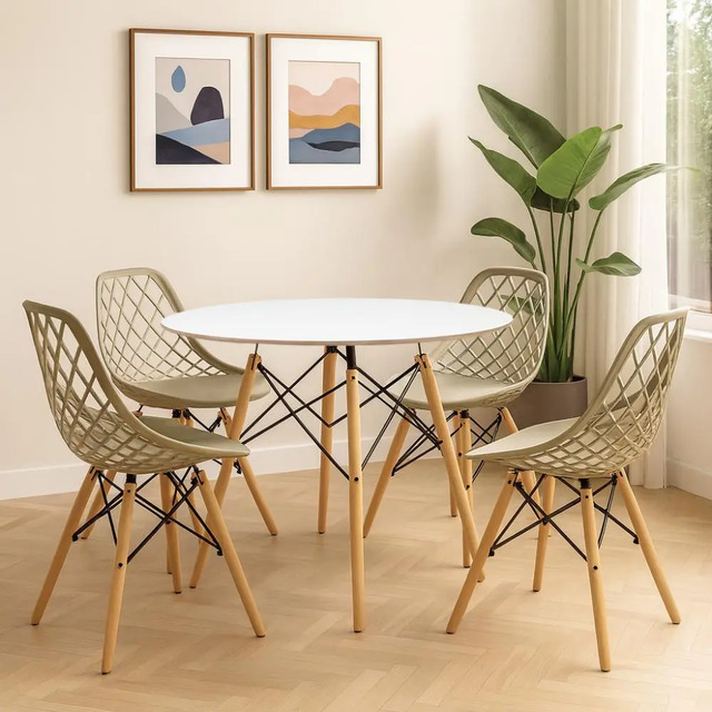 Conjunto Mesa Eames 90cm + 4 Cadeiras Kaila Dsw La Mobilia Conjunto Mesa Eames 90cm + 4 Cadeiras Kaila Dsw La Mobilia
