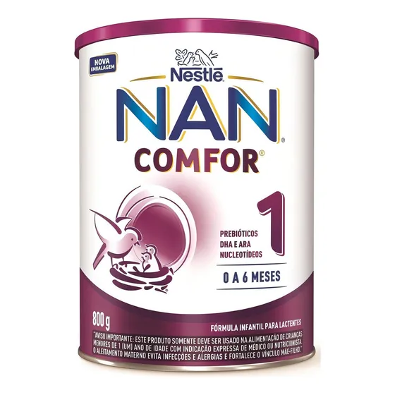 Fórmula infantil em pó sem glúten Nestlé Nan Comfor 1 en lata - Kit de 2 x 2 unidades de 800g - 0 a 6 meses
