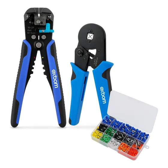 Kit Alicate Crimpar + Descascador + Terminais Ilhós 0,25 A 10mm