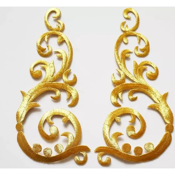 Pares De Apliques Bordados De Flores De Hojas Estilo Dorado
