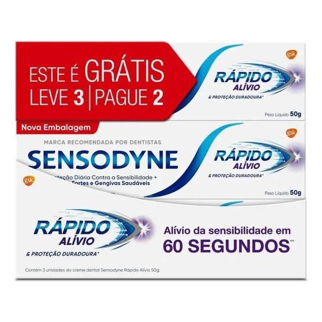 Kit 3 Pasta De Dente Rápido Alívio & Proteção Duradoura Creme 50g Cada Sensodyne Kit 3 Pasta De Dente Rápido Alívio & Proteção Duradoura Creme 50g Cada Sensodyne