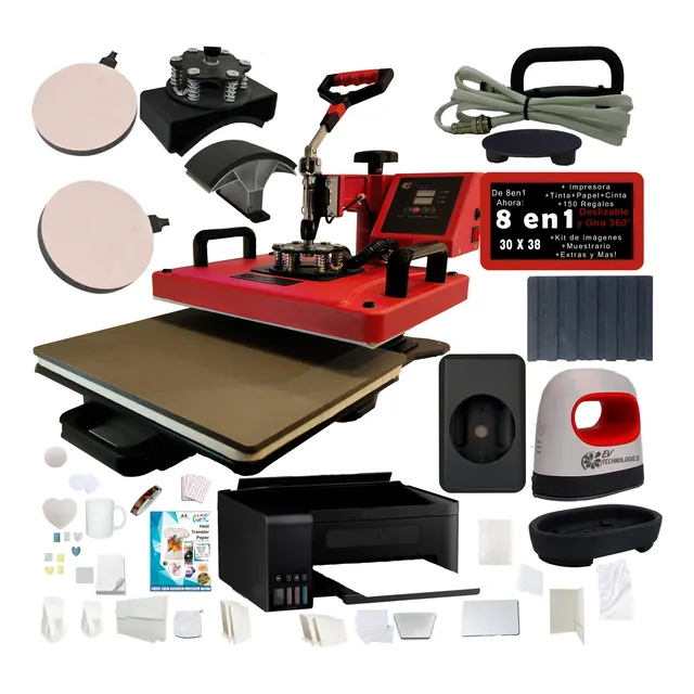 Kit Combo 8 En 1 Sublimación + Impresora Tinta Pc 36 Regalos