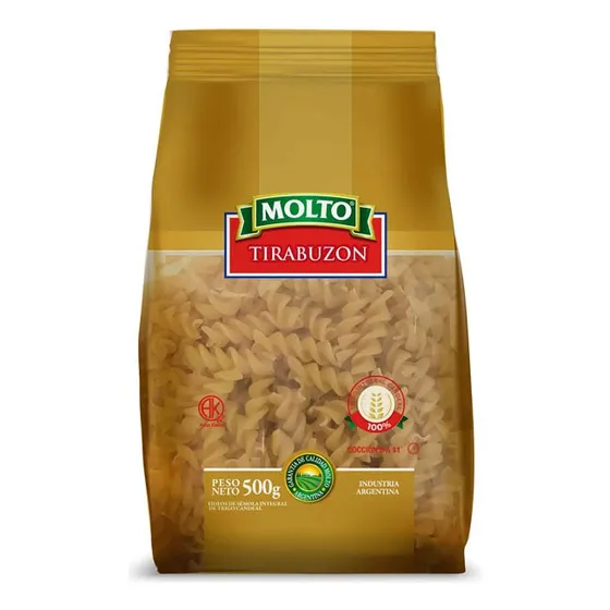 Tirabuzón Harina Integral Fideos Secos 500 G Molto