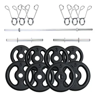 Kit Musculação 30 Kg Com 3 Barras Ocas E Pesos Kit Musculação 30 Kg Com 3 Barras Ocas E Pesos