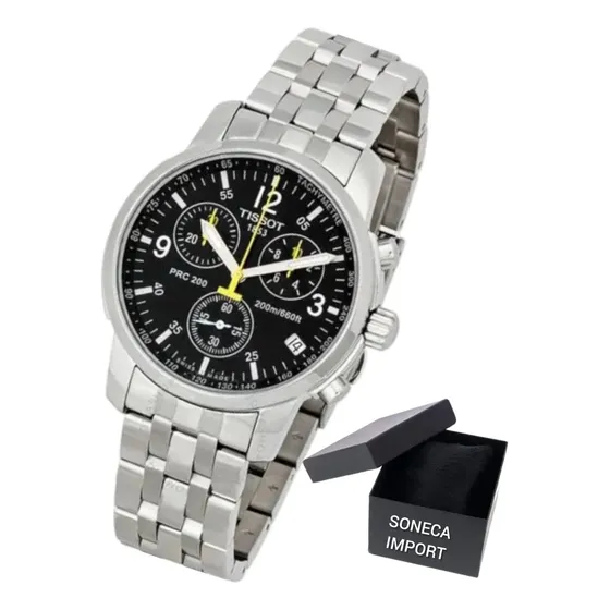 Relógio Tissot Prc 200 Mod 1853 Fundo Preto Aço Inox Prateado Prateado Preto