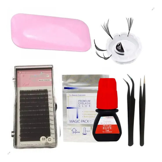 Kit Cílios 3d  0,07 D+ Batoque+ Cola 5ml + Pinças + Suporte